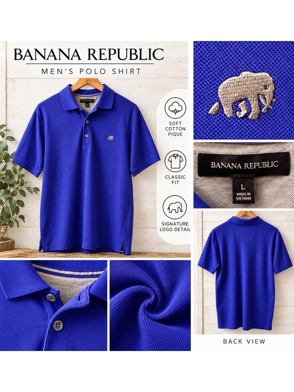 Banana Republic Royal Blue Polo — Men’s Size L